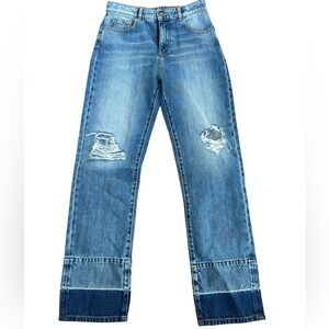 PINKO GAIA 12 Girlfriend Jeans Distressed Two Tone Hem Size 26 Premium Italian